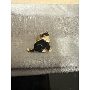 Cat Enamel Lapel Tack Pin Ballou Reg’d Black And White Small 3/4" Vintage